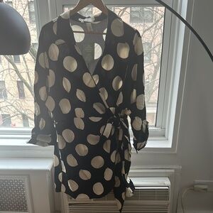 Black and Cream Polka Dot Wrap Dress